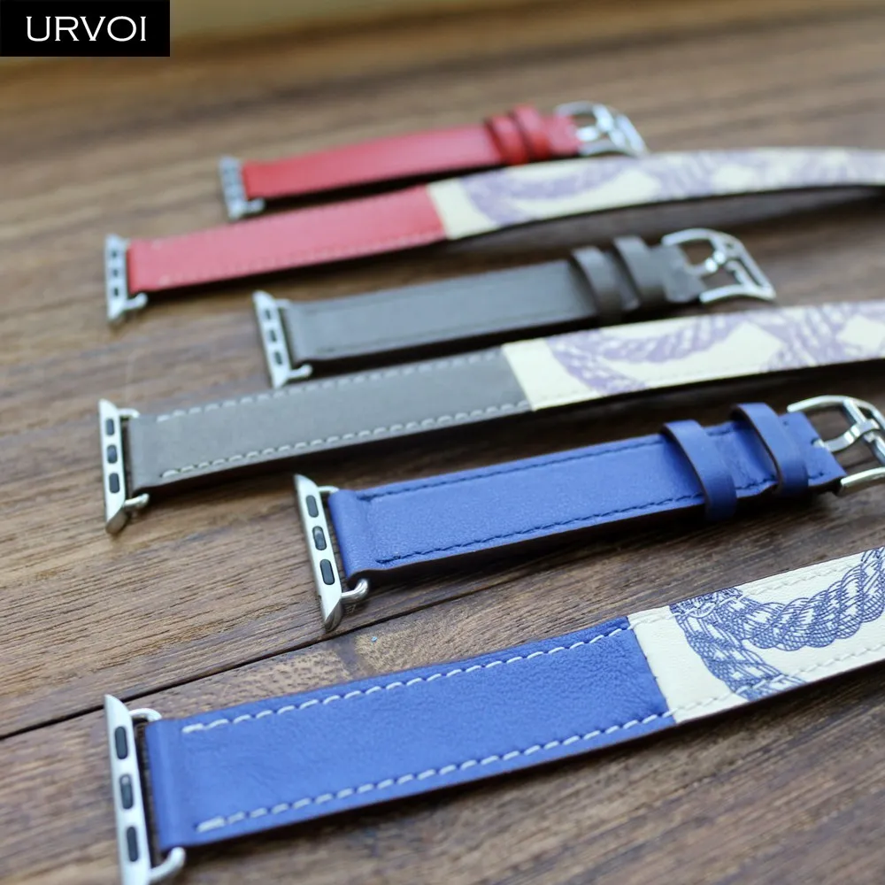 URVOI с принтом двойной тур ремешок для Apple Watch band series 5 4 3 2 1 для iwatch натуральная кожа петля очень длинный ремень качество