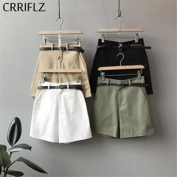 

2020 New Sumer Solid Short Women High Waist Casual Loose Regular Button Fly Polyester Sashes CRRIFLZ 100%