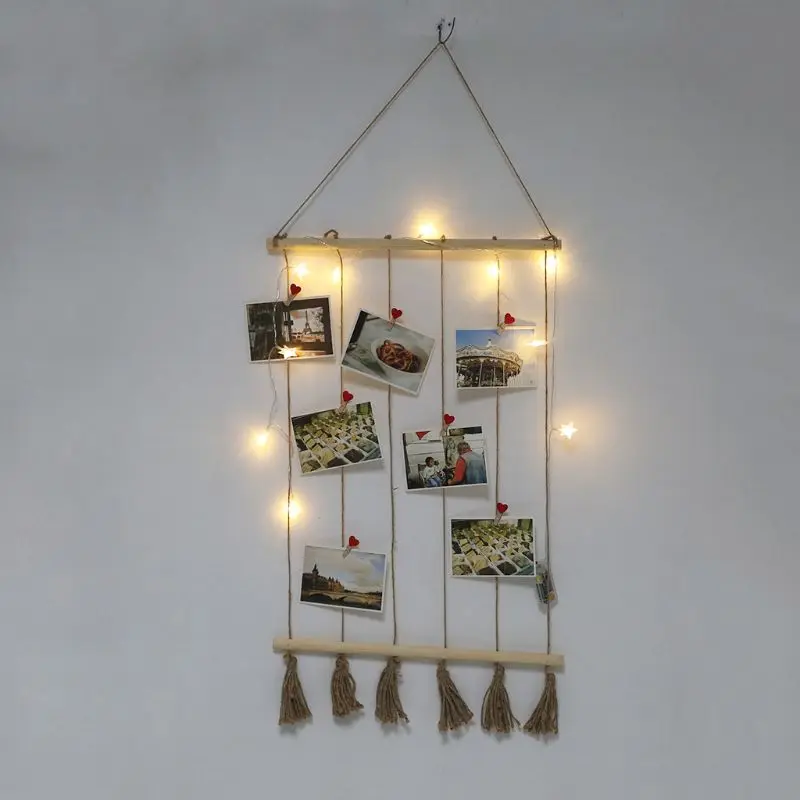 50 см деревянная палочка прямоугольная подвесная фото-дисплей настенный органайзер для фотографий со светодиодный легкие зажимы Декор для дома в гостиную