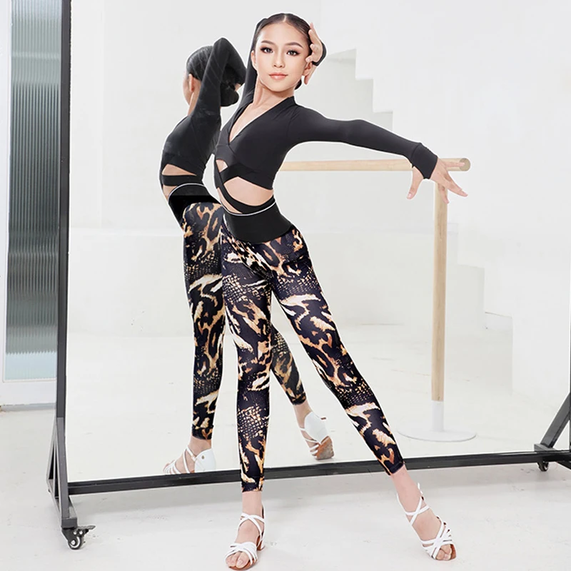 Children Latin Dance Training Pants Girls High Waist Stretch