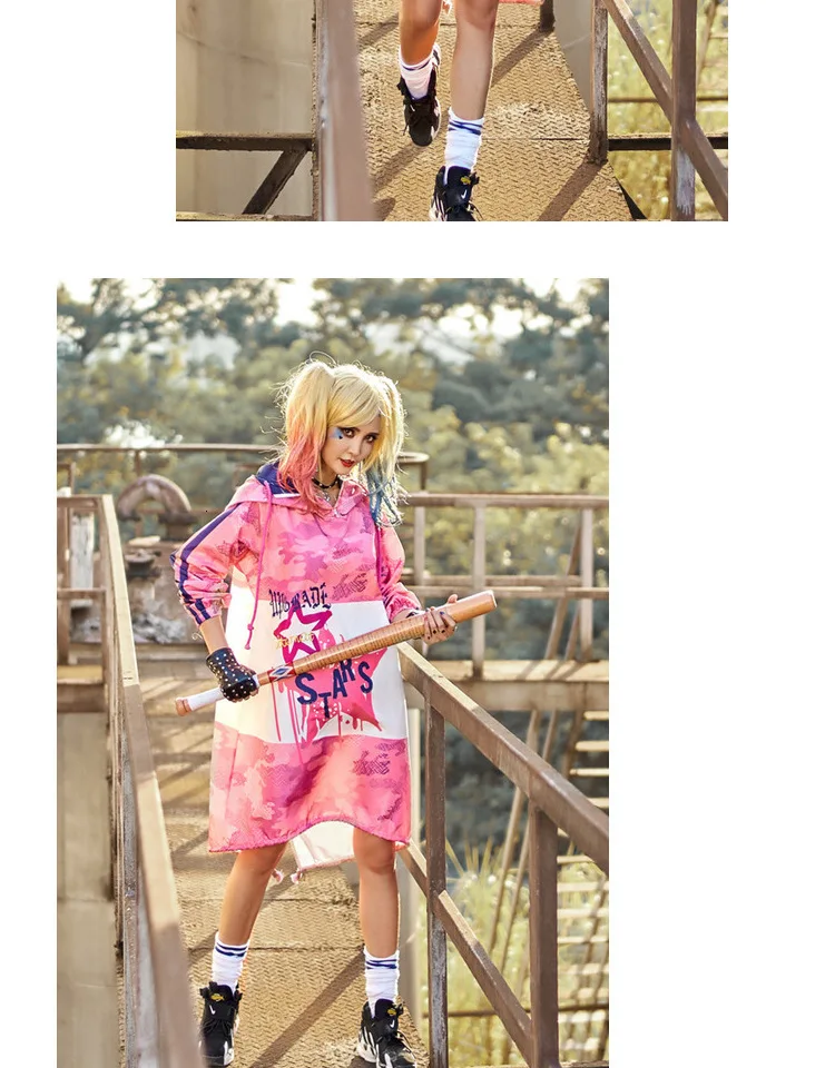 Vefadisa для женщин розовый камуфляж звезда шаблон с капюшоном Толстовка Платье Осень 2018 г. Письмо печати Спортивное DQ560