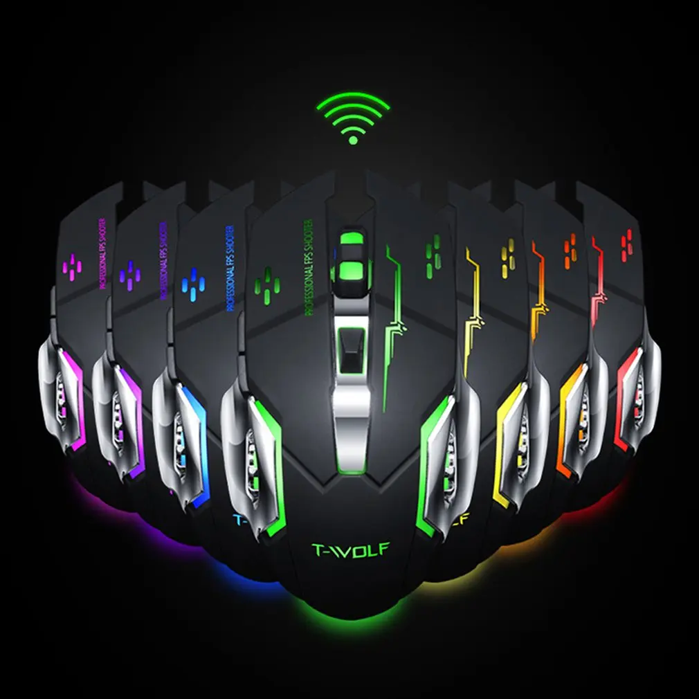 Q13 перезаряжаемая беспроводная мышка Бесшумная эргономичная, игровая мышь 6 клавиш RGB подсветка 2400 dpi для ноутбука Pro Gamer