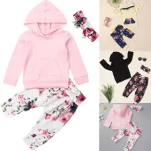 Pudcoco/ г. Осенняя одежда для новорожденных девочек Однотонные топы с длинными рукавами и штаны с принтом комплект из 3 предметов осенний комплект