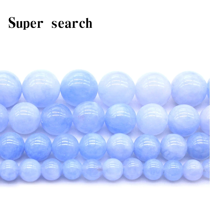 

Natural Blue Chalcedony Stone Beads Round Loose Spacer Beads Strand/Inch 6/8/10/12mm For Jewelry Making DIY Bracelets Necklace