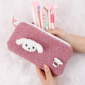 

Pink Korean Kawaii Plush Pencil Case Large-capacity Zipper Pen Bags Cute Pencil Bags for Girls Gift School Supplies Stationery