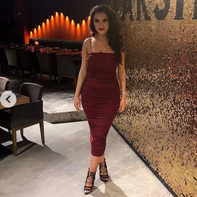 2019 Off Shoulder draped Midi Dress Clubwear Wear To Party vestito donna elegant sheath Part Dress Club stripper costume