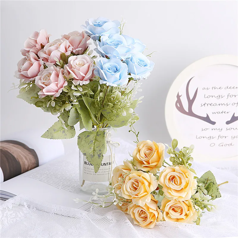 

7 Roses Bunch Simulation Artificial Flower Vase Wedding Decoration Bouquet DIY Valentine's Day Home Party Christmas Decoration