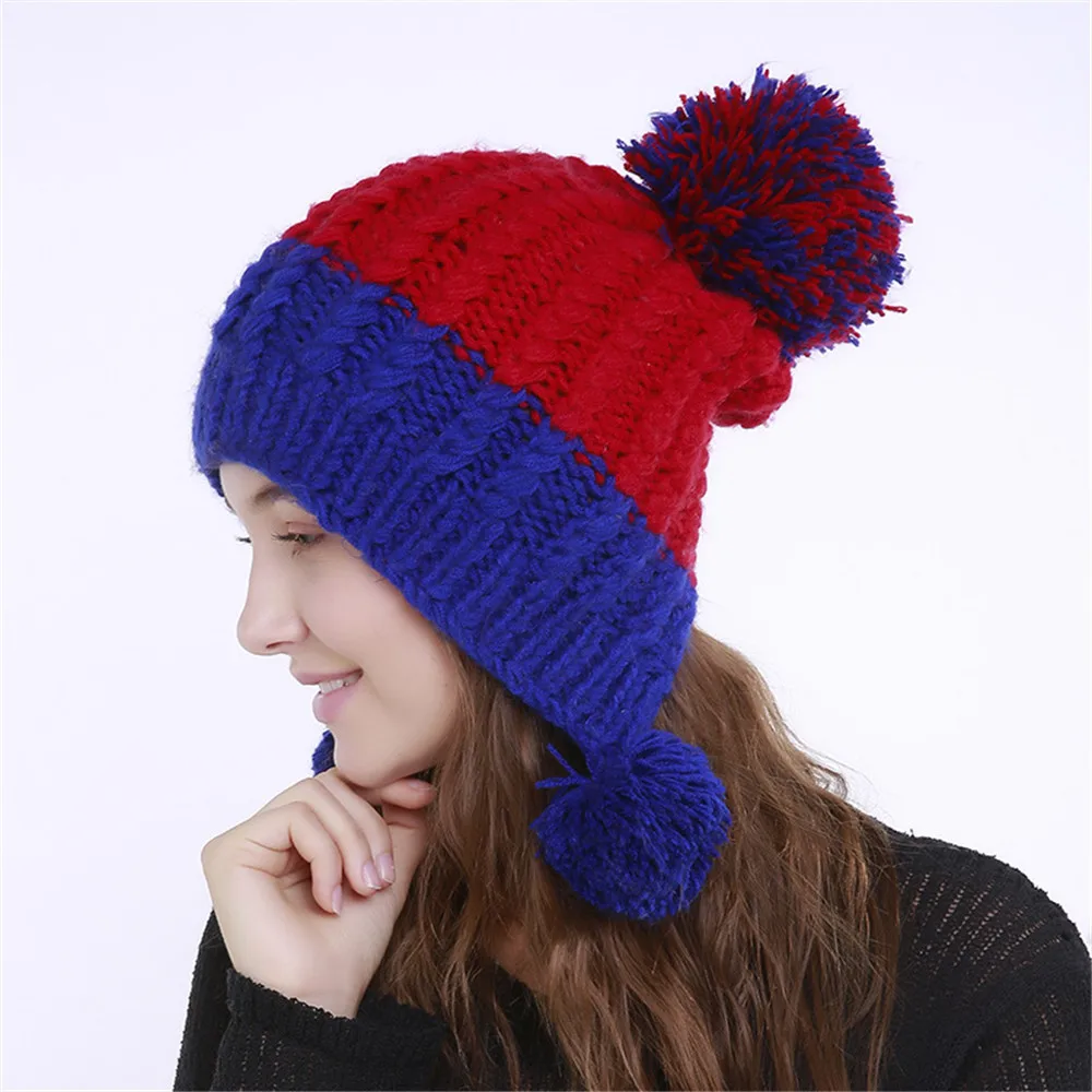 Новые модные зимние шляпы для женщин Skullies Beanies вязаные шерстяные цветные теплые зимние шапки Лыжная вязаная шапка с помпоном