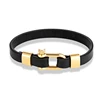 Men Women Black Stainless Steel U shape Leather Bracelet 9