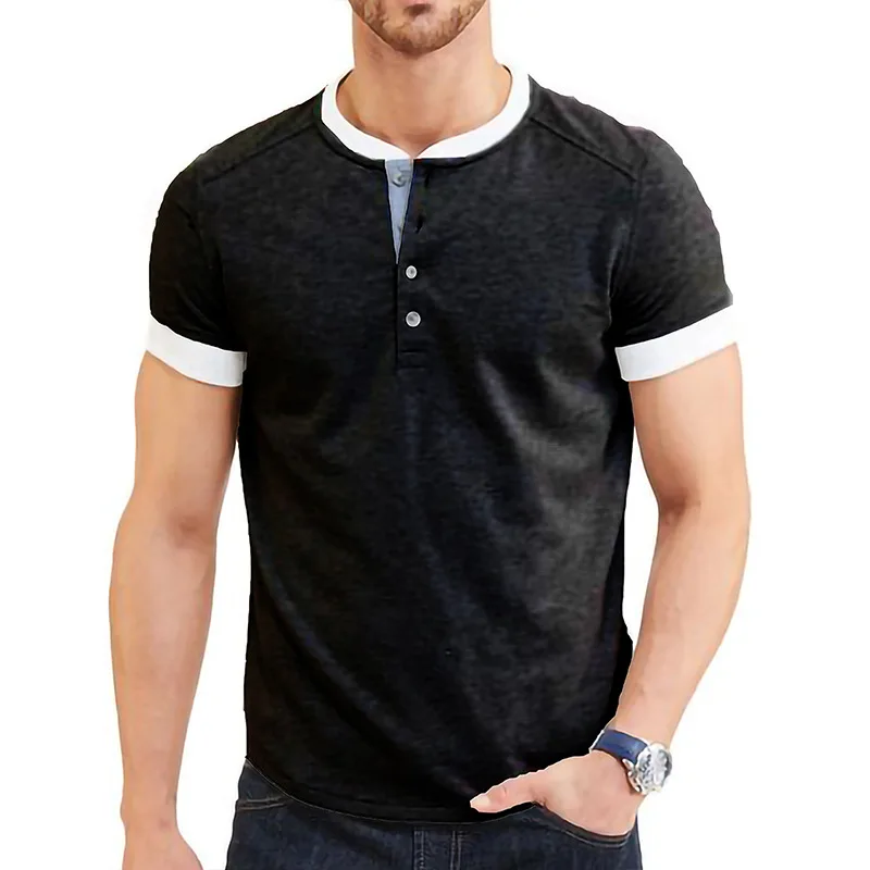 2203 Summer Men T Shirt Henry Collar 