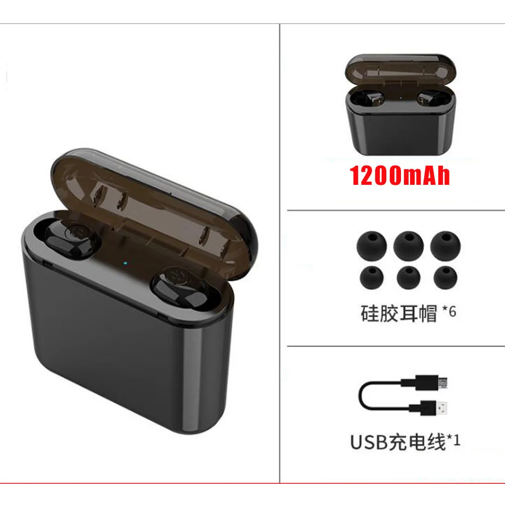 6800 мАч Powerbank беспроводные наушники Bluetooth 5,0 наушники Noice отмена мини-стереонаушники PK Q32 TWS для телефона Xiaomi - Цвет: 1200mAh black
