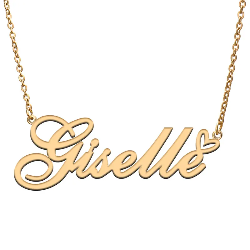 

Giselle with Heart Name Necklace for Women Stainless Steel Jewelry Nameplate Pendant Femme Mother Child Girls Gift