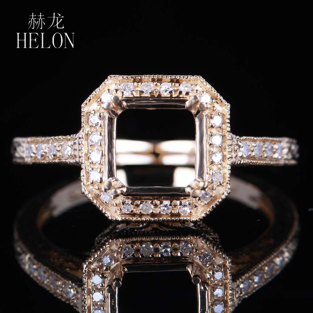 

Винтажное ювелирное изделие HELON 7x7 мм с подушкой и 7 мм круглым твердым покрытием 10 к жёлтого/белого/розового золота с натуральными бриллиантами, обручальное кольцо с полукреплением