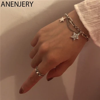 

ANENJERY Simple Glittering Cubic Zircon Star Charm Bracelet Silver Color Chain Bracelet For Women Jewelry Gifts S-B352