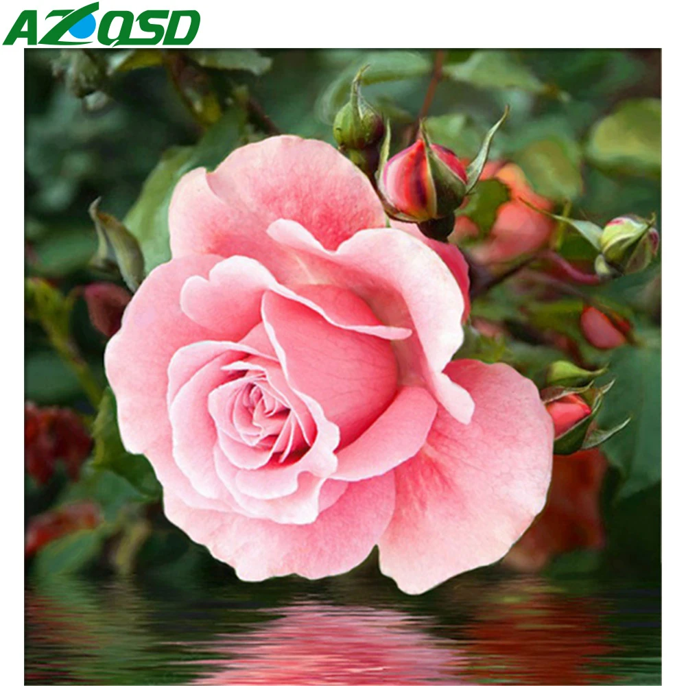 AZQSD 5D Diamond Painting Pink Rose Full Square Drill Embroidery Sale Flower Set Home Decoration Handmade Gift | Дом и сад