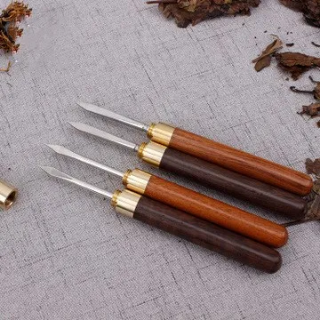 Tea Cutter Tea Needle Set Tea Making Tools 1pc trumpet ebony ChaZhen dao pu 'er tea Sandalwood Tea Knife Needle Pick With Wood Handle Puer Tea Tools Cone Needle
