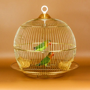 

With Accessories Large Bird Cage Metal Round Parakeet Cage Swing for Budgie Bird Toys Hut Breeding Box Decorative Hanging Shells
