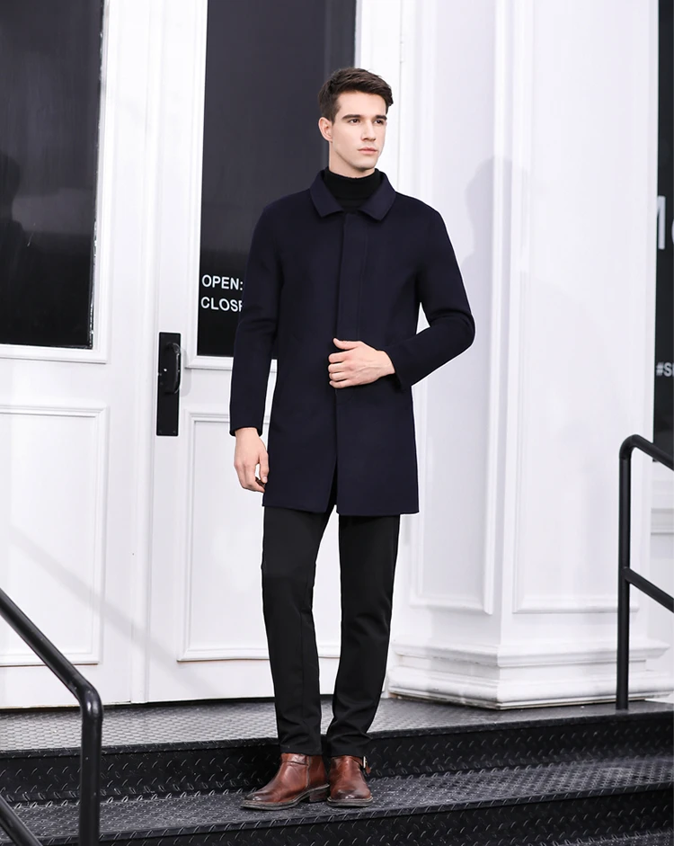 Men's Wool Long Coat Winter/Autumn Thicken Warm Windbreaker Black Long Trench Coat Men Single Breasted Woolen Overcoats Men