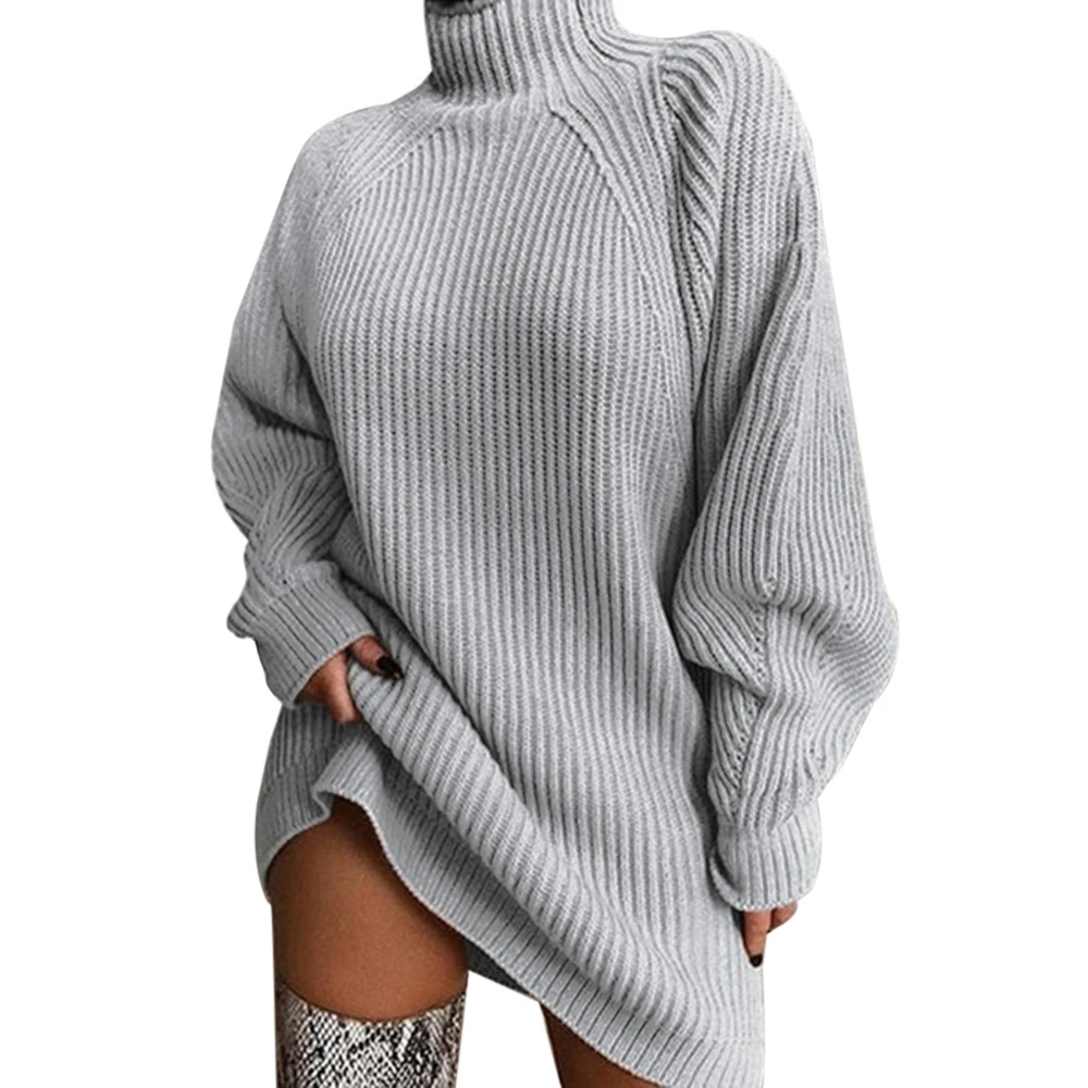 LASPERAL повседневное негабаритное трикотажное платье свитер осень однотонное платье с длинным рукавом Vetsidos Pull Femme зимнее платье с высоким воротом - Цвет: Light Gray