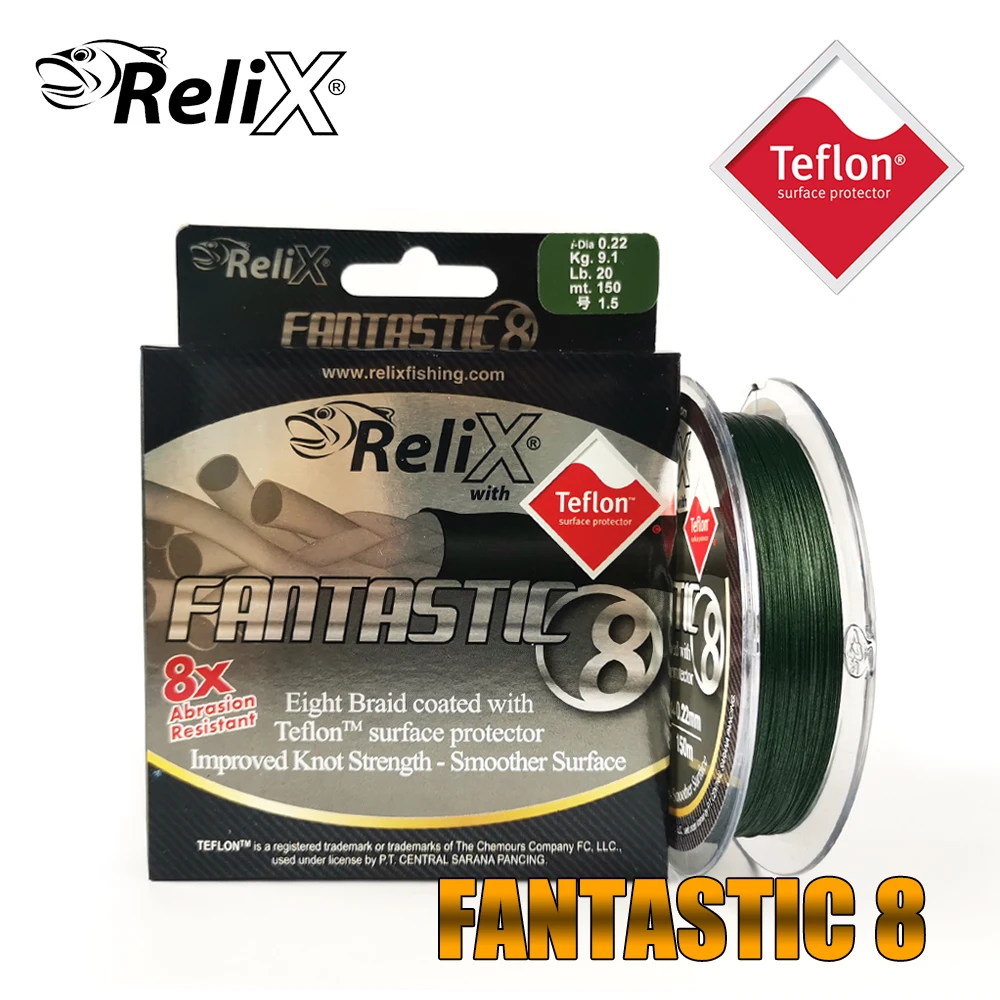 10-100LB Relix 150M Fantastic 8 Strands Strong PE Braided Teflon Coating  Multifilament Sea Fishing Line Carp Tackle Tresse Peche