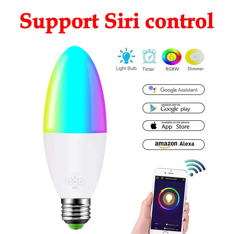 

Smart WiFi Light Bulb 6W dimmable Siri Voice&light phone Remote Control Compatible with Alexa and Google Assistant Dropshiping