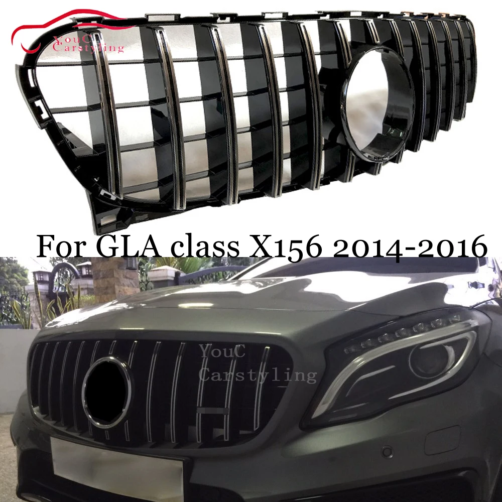 Передняя решетка X156 GT GTR Style сетчатая для Mercedes GLA class 2014 2015 2016 GLA200 GLA250 серебристая