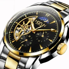 Механические часы со скелетом, луной, звездой, светящиеся часы в винтажном стиле, водонепроницаемые часы, мужские наручные часы с автоматическим заводом