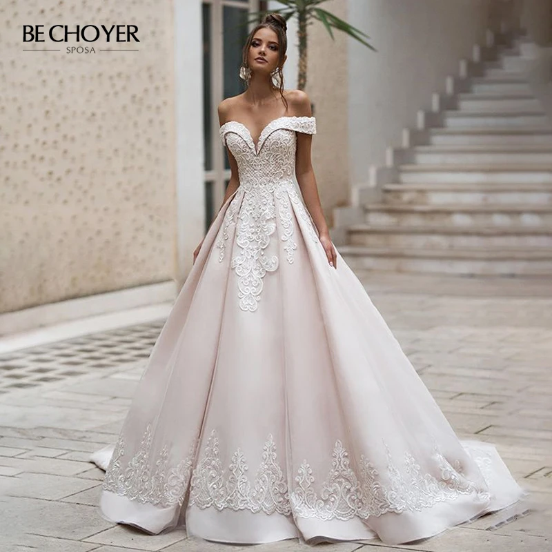Vestido De Noiva Sweetheart Applicaties Satin Wedding Dress Off Shoulder Lace Up A-lijn Hof Trein Bechoyer N242 Bruid Gown Vestido De Noiva Sweetheart Applicaties Satin Wedding Dress Off Shoulder Lace Up A-lijn Hof Trein Bechoyer N242 Bruid Gown