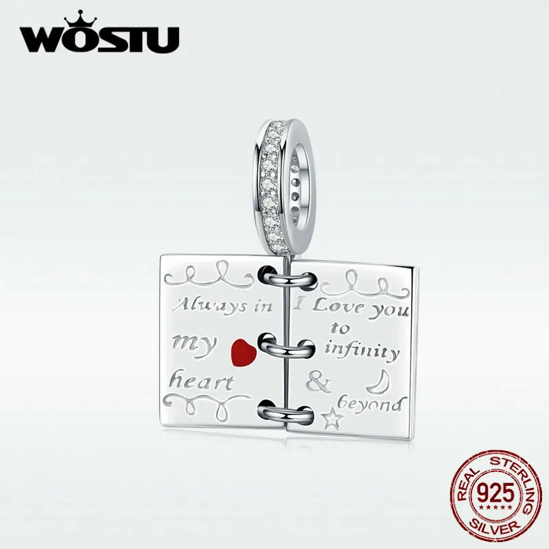 

WOSTU Love Story Notebook Dangle Charms 100% 925 Sterling Silver Bead Fit Original Bracelet Pendant Lover Jewelry Making BKC1262