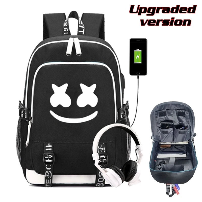 Модный светящийся DJ Marshmallow студенческий для подростка студенческий рюкзак USB зарядка для ноутбука противоугонные школьные сумки - Цвет: CG5430