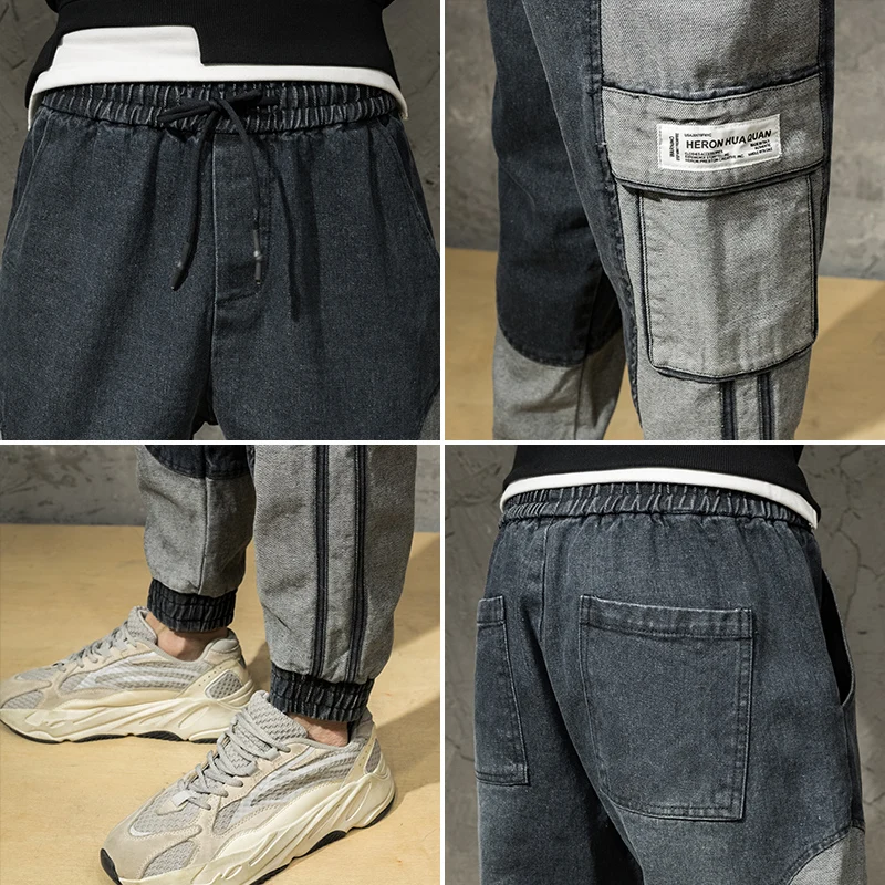 Great Value Fashion Streetwear Men Jeans Loose Fit Spliced Designer Denim Cargo Pants Harem Trousers High Quality Hip Hop Jeans Men Joggers