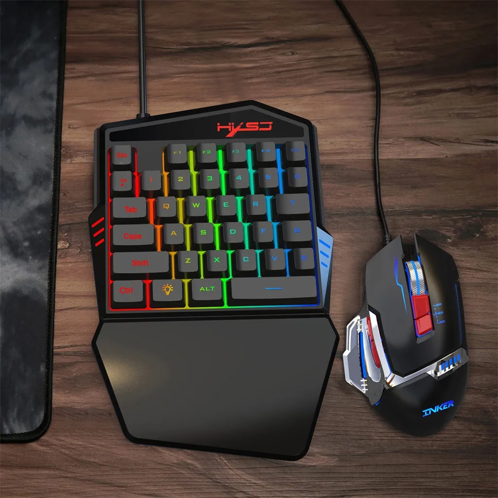 HXSJ J100+ A866 игровая клавиатура мышь комплект 35 клавиш мини USB Проводная клавиатура с одной рукой+ мышь подарок тип-c мышь ПК геймер компьютер