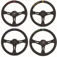 Универсальный mugen 14 дюймов 350 мм Глубокий блюдо натуральная кожа красный Дрифтинг ралли гоночный автомобиль Руль