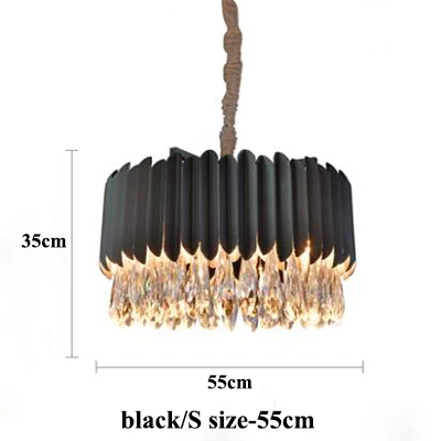 S size black Современная хрустальная светодиодная люстра, золотистое черное стальное освещение для гостиной, светодиодная подвесная люстра для столовой, подвесные светильники - Lampshade Color: S size black