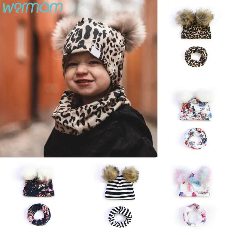 

Warmom European and American Children's Printed Furball Hat And Scarf Two-piece Set