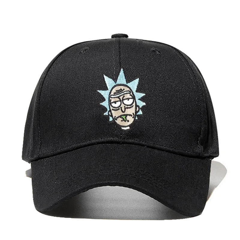 black Новинка от Rick and marty, кепка для папы цвета хаки, бейсбольная кепка Crazy Rick, хлопковая бейсболка с вышивкой американского аниме, кепка для любителей аниме, мужская и женская кепка - Цвет: black