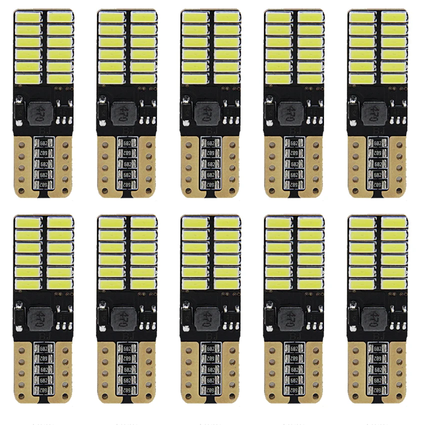 10 шт. светодиодные автомобильные лампы T10 w5w 4014 24smd 2 Вт 6000K светильник
