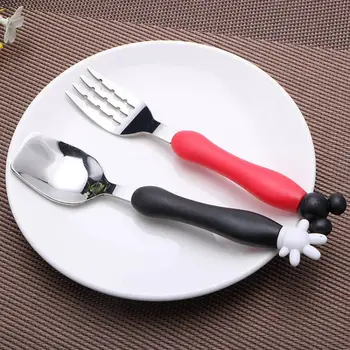 

Cartoon Mickey Children Spoon Fork Set Baby Feeding Spoon Stainless Steel Kids Eating Utensils Toddler Baby Flatware Accessories