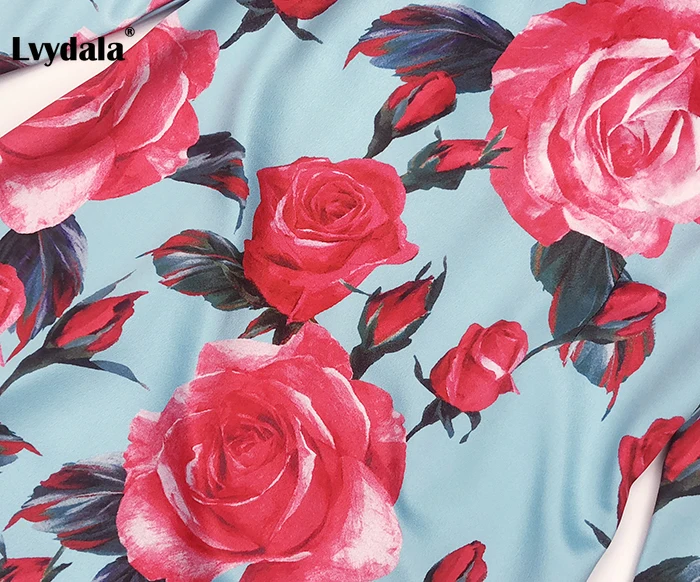 Lvydala Женская Половина рукава Пион цветочный принт синий Феста Vestidos размера плюс 2XL Платья для вечеринок