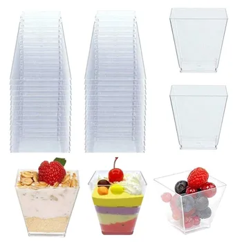 

50pc Disposable Plastic Cup Trapezoidal Food Transparent Clear Trapezoidal Food Container For Jelly Yogurt Mousses Dessert