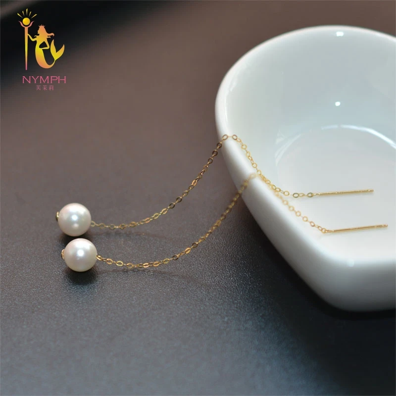 NYMPH 18K желтое золото пресноводный жемчуг DIY висячие серьги AU750 ювелирные изделия для женщин E365