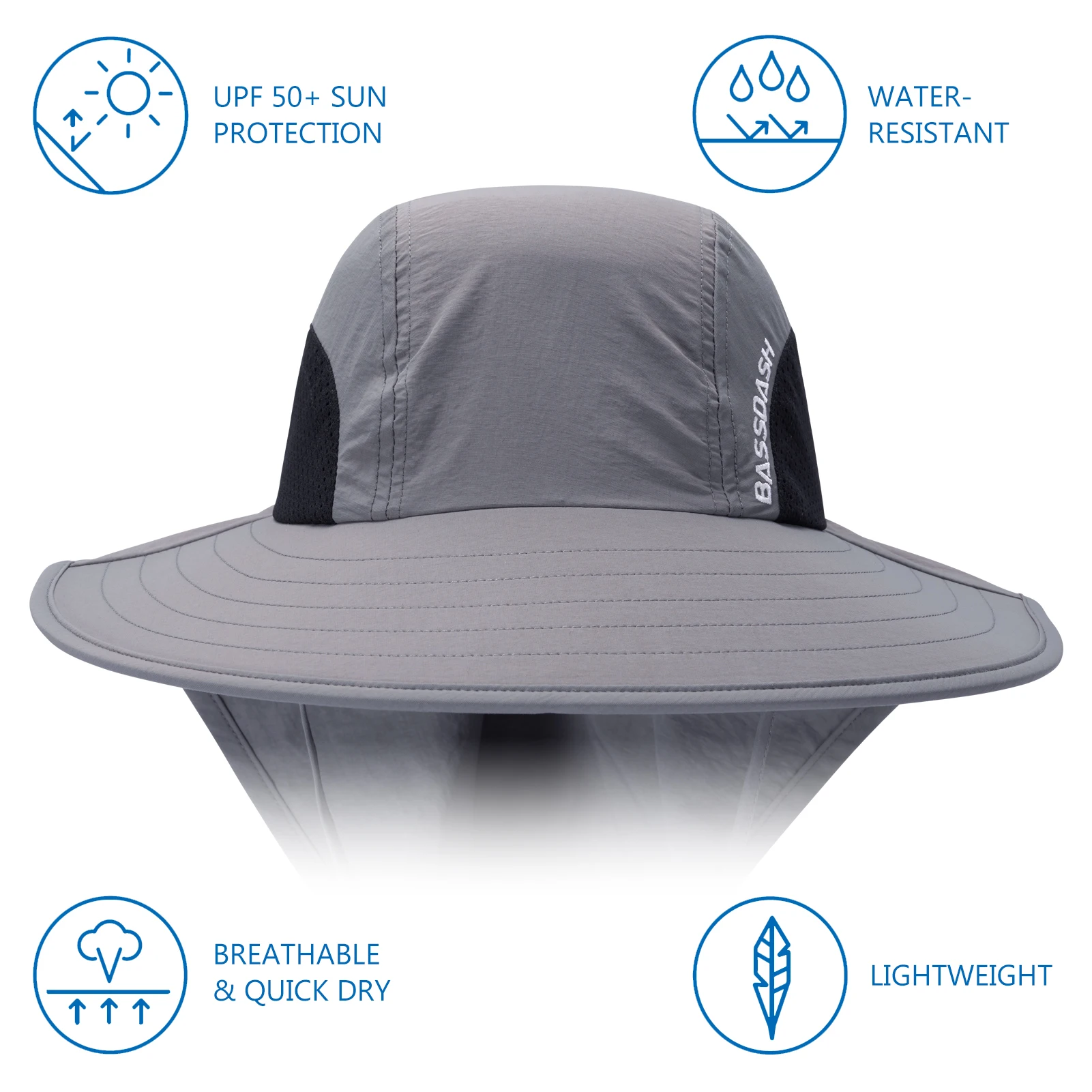 Bassdash Fishing Bucket Hat Outdoor Sun Protection Neck Face Flap Cap Wide Brim 