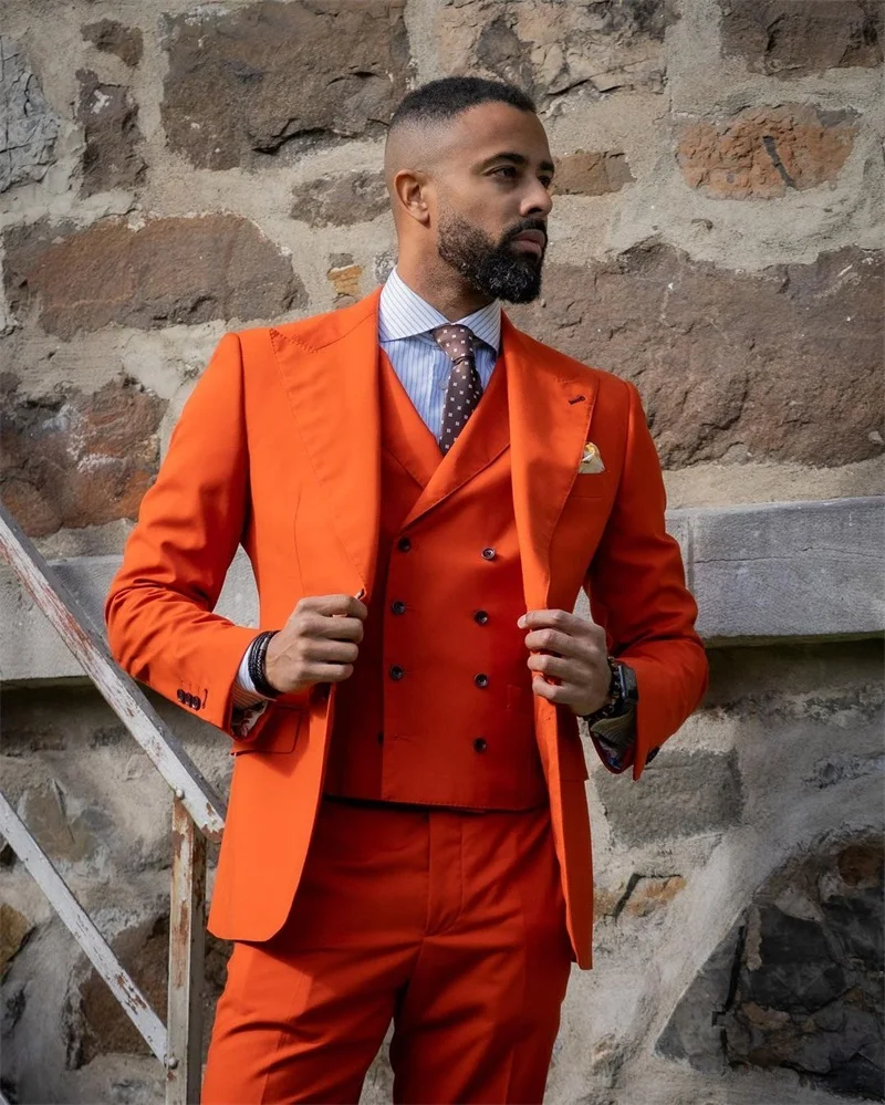 Custom Made Men Suits Dark Orange Groom 