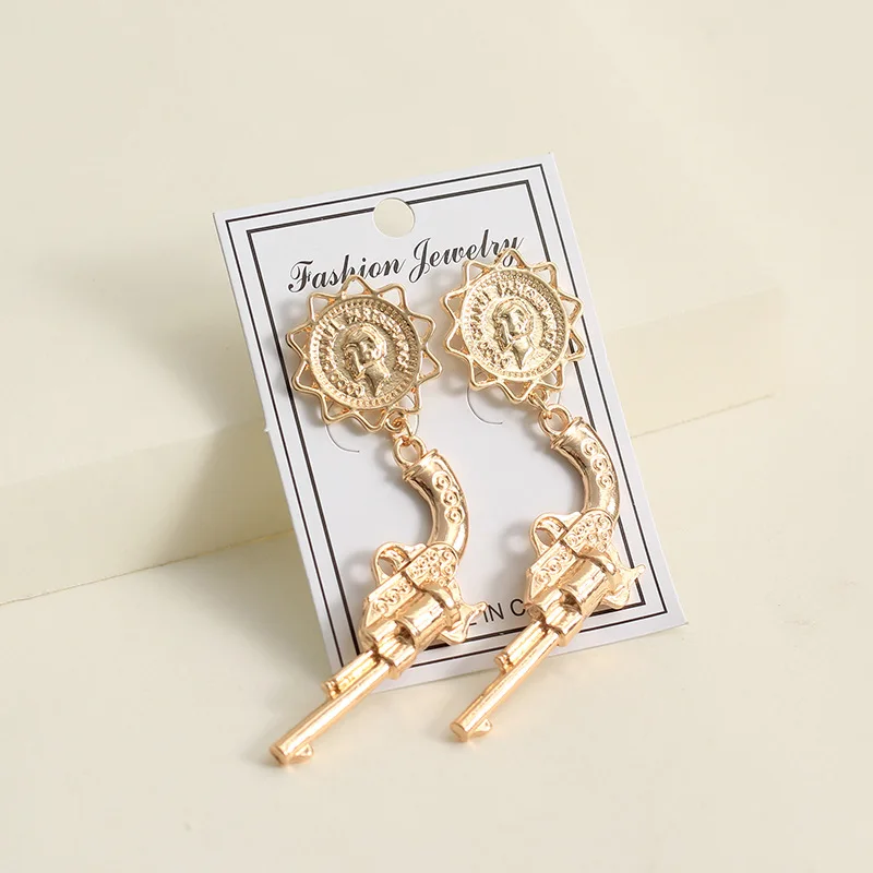 Креативные золотые серьги с пистолетом для женщин панк металлические Висячие