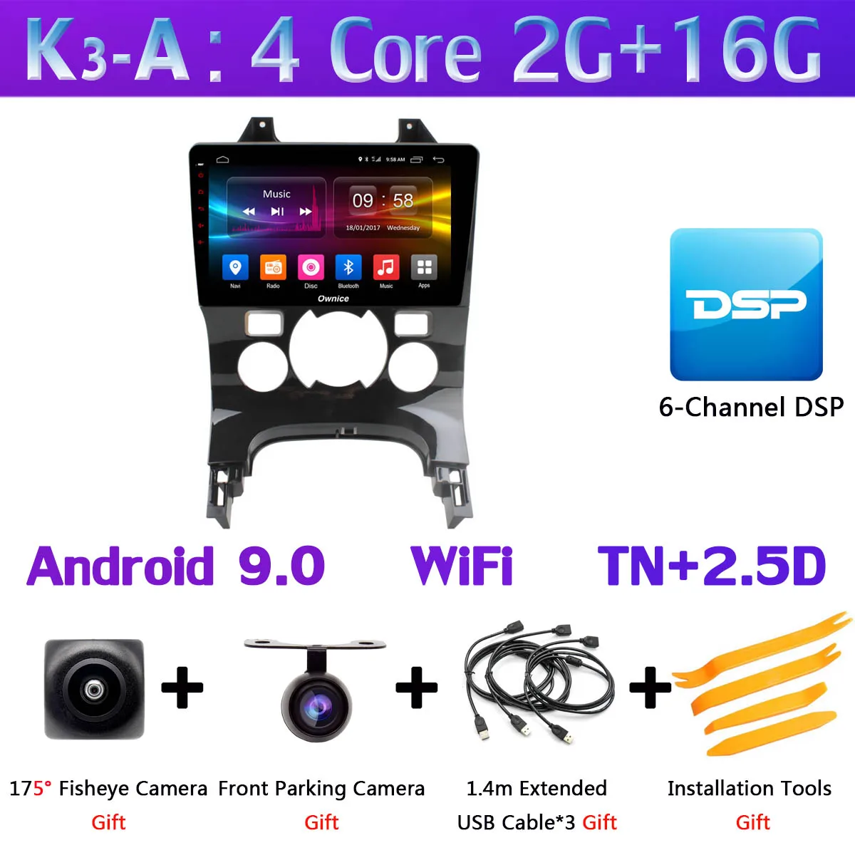 360 ° 4 × AHD DVR камера 4G SIM WiFi Android 9,0 4G+ 64G gps радио CarPlay SPDIF DSP Автомобильный мультимедийный плеер для peugeot 3008 2013 - Цвет: K3-A