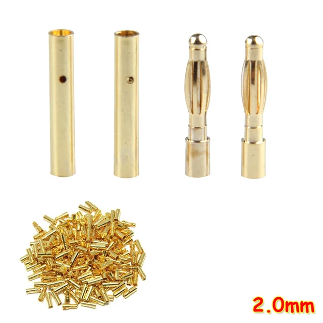 40pcs/lot 2.0mm 3.0mm 3.5mm 4.0mm 5.5mm 6.0mm 8.0MM Gold Bullet Banana Connector plug for ESC Lipo RC battery Plugs (20 pair) 4