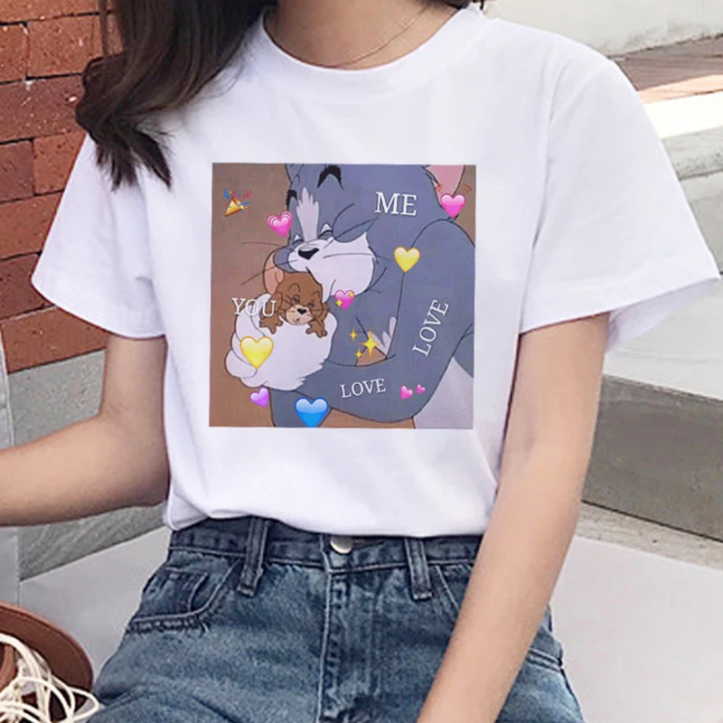 Летняя новая футболка ulzzang Harajuku fun kawaii TOM cat и мышонок Джерри с принтом ins модная повседневная женская футболка с круглым вырезом