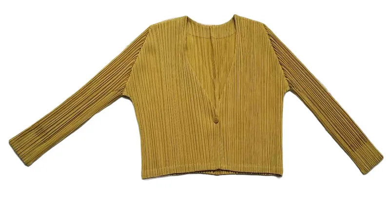 Miyake Плиссированное Женское пальто новое дикое тонкое пальто с длинными рукавами с v-образным вырезом на одной пуговице Плиссированное короткое пальто