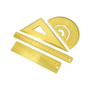 

4Pcs Stainless Steel Math Geometry Ruler Set Architects Triangle Drawing Ruler School Supplies (Golden)