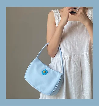 

Fashion Women Hobos Purse Handbags Cute Flower Ladies Nylon Shoulder Bags Casual Girls Baguette Armpit Bag Daily Small Tote